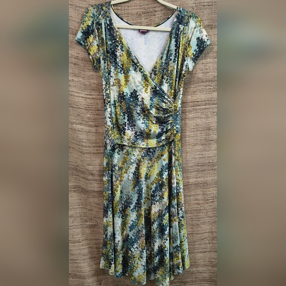 Salaam Midi Dress Green Blue Short Sleeve Midi Size Medium - Picture 4 of 10